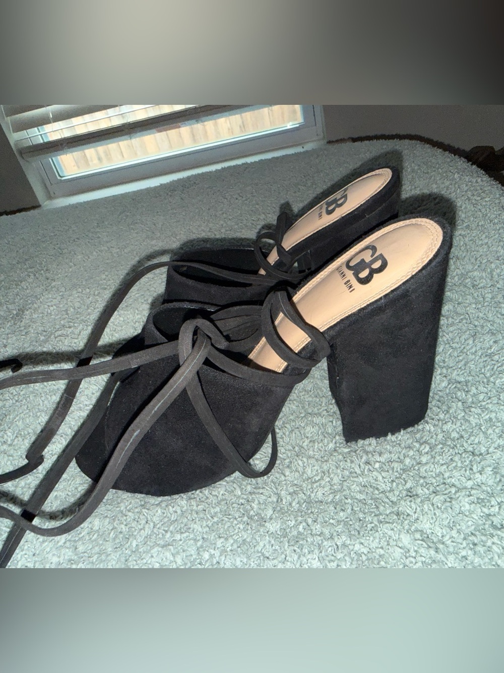 Gianni Bini Black Suede Lace-Up Block Heel Mules